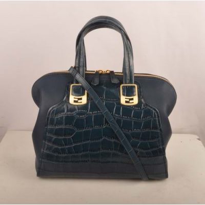 Hot Selling Fendi Chameleon Blue Crocodile Veins & Ferrari Leather Womens Zipper Crossbody Bag Brass Hardware 