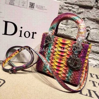 Imitation Hot Selling Dior Diamonds Hardware "Lady Dior" Multicolor Calfskin Leather Totes Bag Mini 