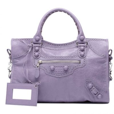 Balenciaga Fashion Purple Top Handle Giant City Silver Zipper Brogues Shoulder Bag Hand Mirror UK 