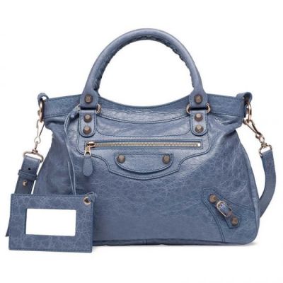 Best Balenciaga Blue Leather Female Zipper Shoulder Bag Giant 12 Town Rose Gold Studs Totes Sale Online 