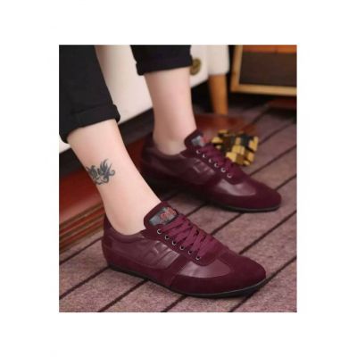 AAA Quality Genuine Leather & Suede Leather Mens Lace-up Burgundy Sport Loafers /Sneakers For Sale 