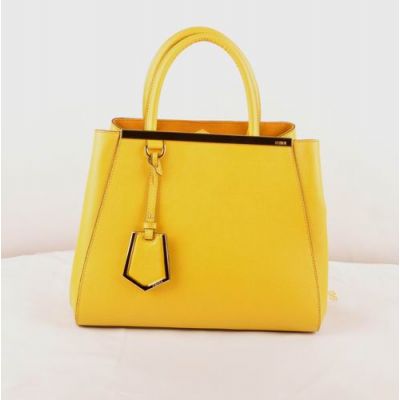 Hot Selling Fendi Yellow Cross Veins Leather Ladies 2Jours Small Handbag Top Handle Arrow-shaped Charm 