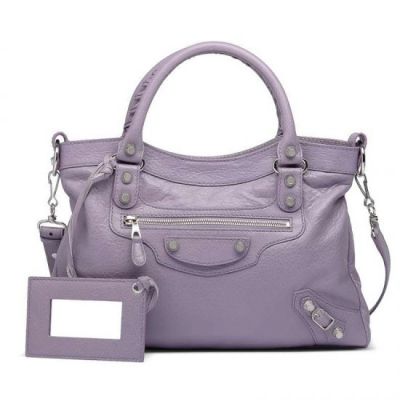 2017 Winter Balenciaga Giant Silver Studs Zipper Front Pocket Womens Light Purple Leather Totes Sell 