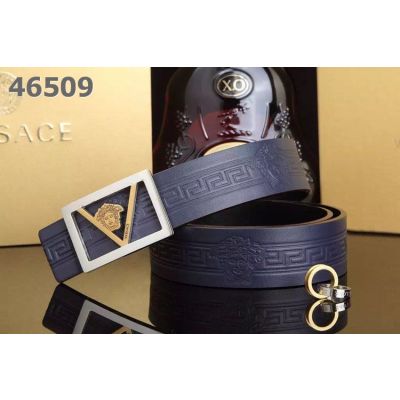 Versace Engrave Designs Genuine Leather Mens Belt With Stainless Steel Hollow Logo Pin Buckle Replica 