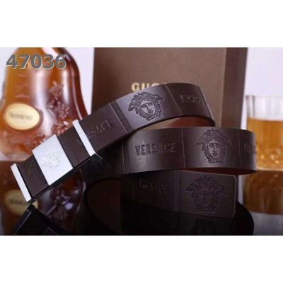 2017 New Versace Brown Carve Designs Genuine Leather Mens Belt With Logo Embossed Pin Buckle 