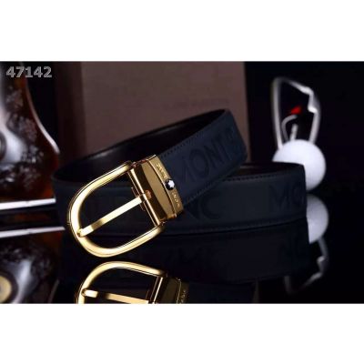 Most Fashion Montblanc Logo Pattern Black Frosted Calfskin Strap Simple Curved Pin Buckle Mens Belt Replica
