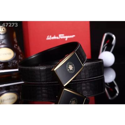 Classic Montblanc Black Croco Embossed Mens Cowhide Leather  Business Belt With Two-tone Pin Buckle Price List