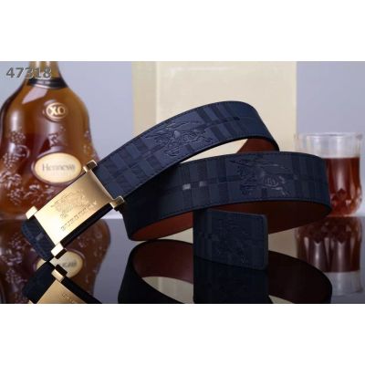 Burberry Embossed Logo Pin Buckle Mens Fashion Leather Check Leisure Belt Navy/Burgundy/Black