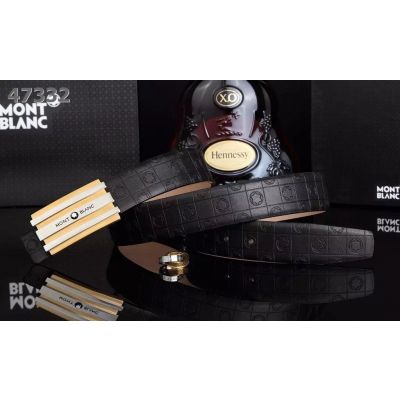 Montblanc Latest Two-tone Pin Buckle Black/Coffee/ Navy Logo Embossed Leather Guy Fashion Belt For Gift