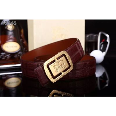Hot Selling Burberry Male Logo Anchor Snap On Buckle Chic Dark Red Check Leather Fashionable Belt 