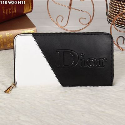 Dior Womens Patchwork Leather Black-white Golden Zip Around Wallet 