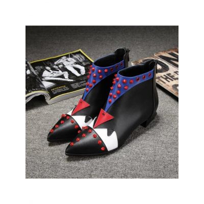 Hyperbole Fendi Buys Design Ladies Multicolor Calfskin Leather Pointy Toe Studded Ankle Boots 