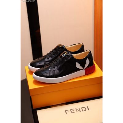 Fendi Mens Bugs Eyes Motif Bi-color Rubber Outsole Mens Lace-up Minimalist Sneakers White/Black