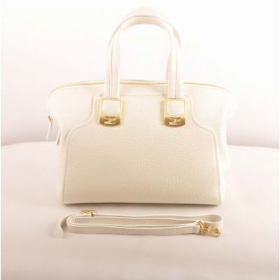 White Fendi Chameleon Double Pull Zipper Yellow Brass Buckle Ladies Top Handle Calfskin Leather Handbag Replica 