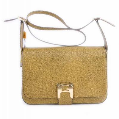 Fendi Fashion Caviar Leather Medium Chameleon Flap Saddle Handbag Golden Buckle For Girls Yellow UK