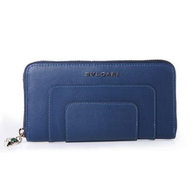 Bvlgari Serpenti Women's Replica Zipper Wallet 283667 A Silver Mezzanine Pocket Blue Calfskin Leather