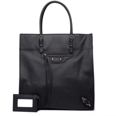 Cheapest Balenciaga Ladies Leather Tassel Papier A5 Classic Studs Buckle Totes Black Leather Handbag Replica 