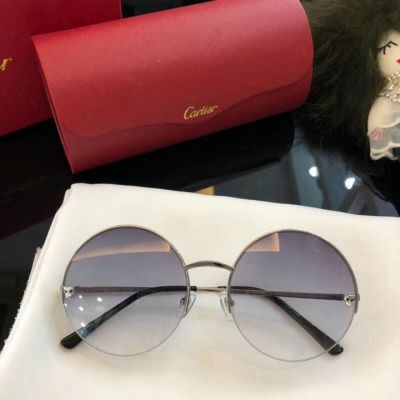 High End Panthere de Cartier Oversized Blue Lenses Popular Silver Frame Ladies Sunglasses Price In Malaysia