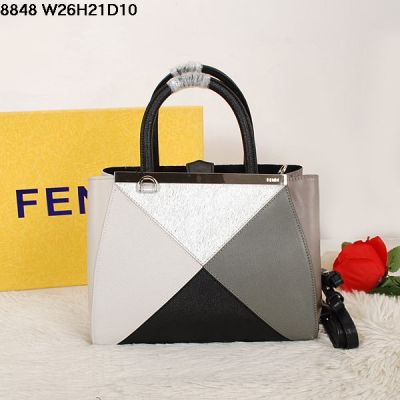 Celebrity Style Fendi 2Jours Black Top Handle Multicolor Patchwok Tote Bag Silver Hardware For Girls 
