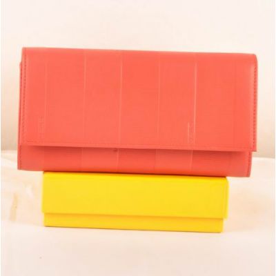 Trend Style Fendi Red Soft Calfskin Leather Zipper Coin Purse Womens Long Flap Striped Wallet Replica 