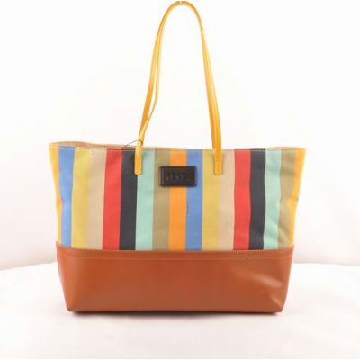 Good Price Yellow-Orange Leather Fendi Multicolor Fabric Striped Tote Bag Slim Strap For Ladies