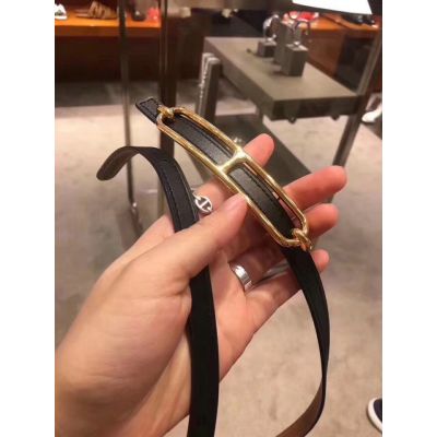 2018 Hermes High End Golden Slid Buckle Reversible Leather Fashion Slim Belt For Womens 