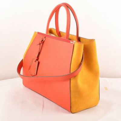 Latest Fendi Orange-Yellow 2Jours Medium Top Handle Female Trapeze Bag Lambskin-Ferrari Leather Zipped Purse 