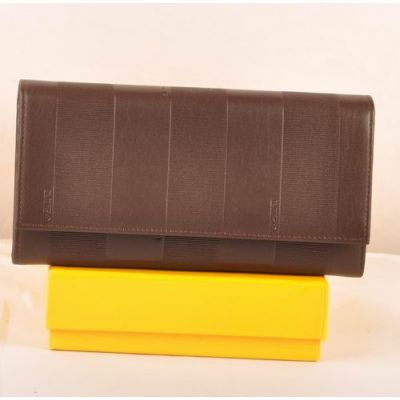 Women's Fendi Zipper Change Purse Double Compartments Coffee Soft Leather Long Flap Wallet 19 x 9CM 