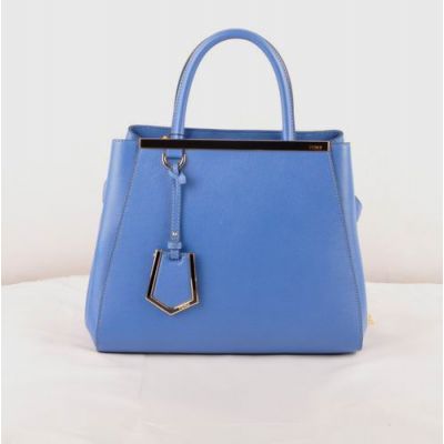 Top Sale Fendi 2Jours Blue Cross Veins Leather Small Womens Shoulder Bag Top Handle Silver Hardware 