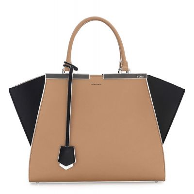 Hot Selling Fendi Trois-Jours Top Handle Extensible Gusset Ladies Petite Bi-color Leather Tote Bag Tan-Black 