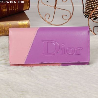 Top Sale Christian Dior Pink-Purple Flap Patchwork Leather Wallet With Buckle 