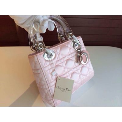 Dior Lady Powder Pink Leather Popular Tote Bag Transparent Handle Replica