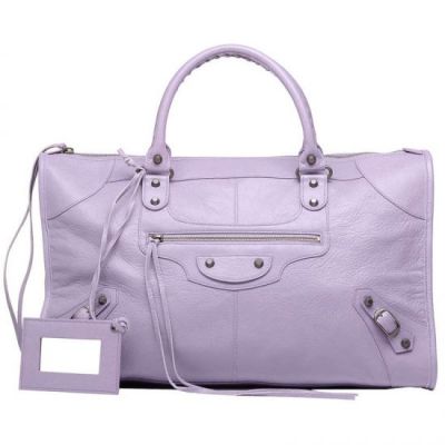 Balenciaga Classics 46CM Purple Leather Ladies Work Top Handle Studs Handbag Leather Framed Hand Mirror
