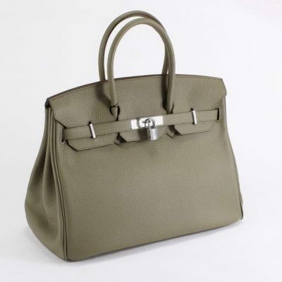 2017 Spring Hermes Birkin Rounded Handle 35CM Silver Hardware Flap Handbag Dark Grey For Womens 