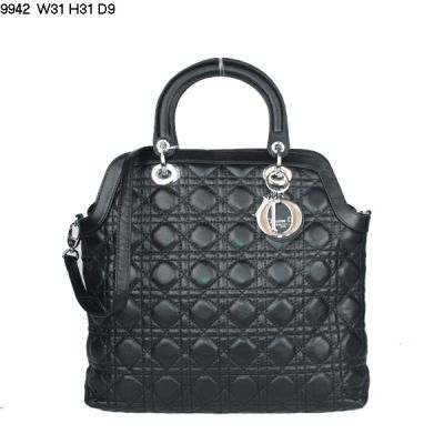 Women's Dior Top Handle Black Lambskin Leather Cannage Quilted Tote Bag Silver Pendant UK