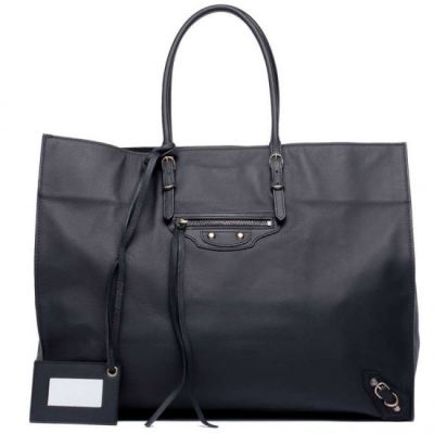 High Quality Balenciaga Papier Veau Lg - A3 Black Leather Slim Top Handle Female Totes Classic Studs Cheap  