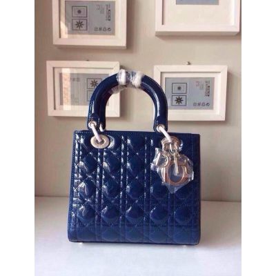 Cheapest Dior Lady CAL44550 M85B Navy Patent Leather Cannage Quilted Default Tote Bag Gold Plated Pendant 
