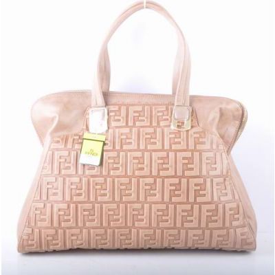 Fashion Fendi Chameleon Apricot Leather Flat Top Handle Ladies Zipper Tote Bag Logo Pattern For Sale 