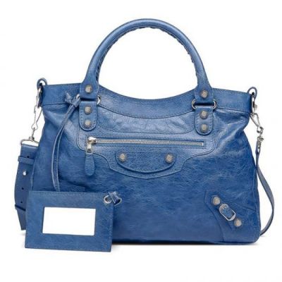 Vintage Balenciaga Giant Silver Hardware Top Handle Ladies Bleu Cobalt Town Handbag 34CM