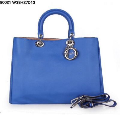 Open Style Womens Nappa Leather Dior "Diorissimo" Top Handle Fake Shoulder Bag Sapphire Blue 