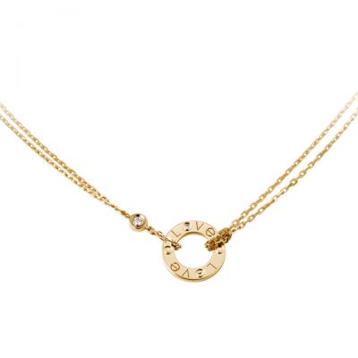 Cartier 2 Diamonds Love Necklace Replica B7219500 Yellow Gold Celebrity Style Designer