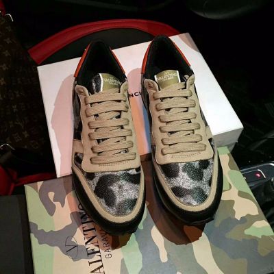 Good Reviews Valentino Leopard Print Calfskin Leather & Suede Leather Mens Lace-up Camustars Sneakers Beige/Black