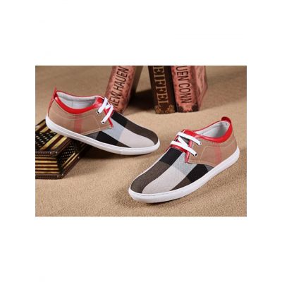 Imitation Fashion Burberry Canvas Check Calfskin Leather Cuff Mens Lace-up Loafers Spring Trainers 