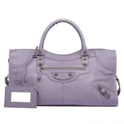 Balenciaga Rose Gold Studs Giant 12 Ladies Part Time Purple Leather Top Handle Long Handbag 