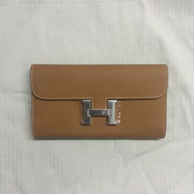 Camel Hermes Constance Flip-over Flap Clone Wallet Silver Hardware Long 19.5 cm x 11 cm Epsom Leather For Ladies 