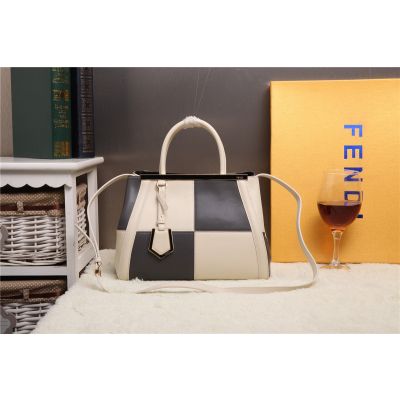 2017 Fendi Rounded Top Handle Womens 2Jours Beige-Black Patchwork Shopping Bag Arrow-Shaped Trimming With Logo 