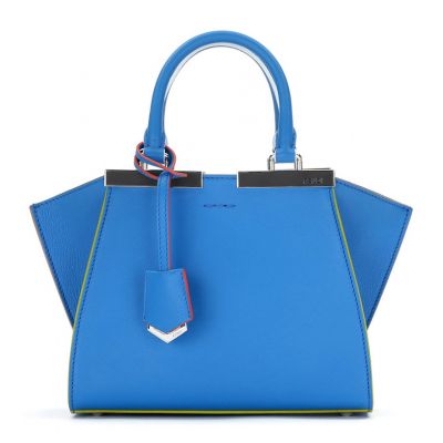 Women's Fendi 3Jours Blue Leather Top Handle Mini Trapeze Bag Expandable Gusset 