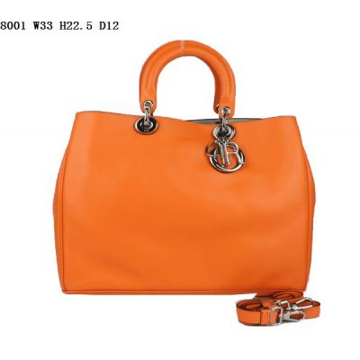 Popular Orange Dior "Diorissimo" Ladies Fake Jumbo Bag Nappa Leather Top Handle Silver Hardware
