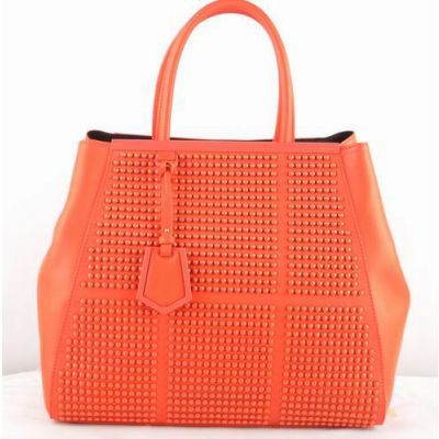 Womens Popular Fendi 2Jours Orange Saffiano Leather Concolorous Clinch Bolt Bag Top Handle For Travel 