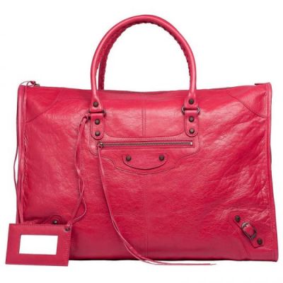 Imitation Oversized Balenciaga Weekender Zipper Pocket Slim Handle Ladies Rose Thulian Leather Classic Studs Handbag 